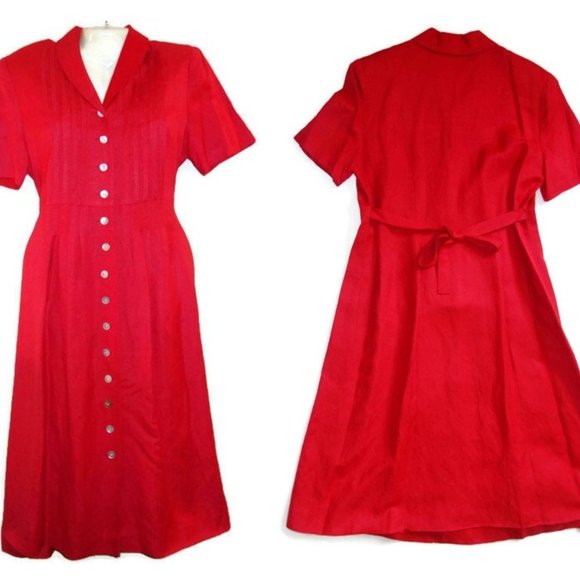 Vintage Womens Red Dress Cynthia Howie for Maggy Boutique Red Dressy Linen Sz 10 - Picture 5 of 5